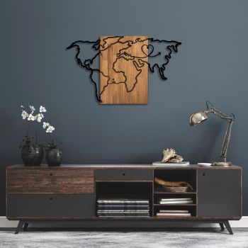 Decoratiune de perete, Wold Map, 50% lemn/50% metal, Dimensiune: 118 x 3 x 70 cm, Nuc negru