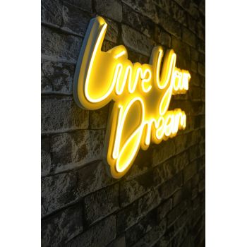 Decoratiune luminoasa LED, Live Your Dream, Benzi flexibile de neon, DC 12 V, Galben