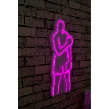 Decoratiune luminoasa LED, Muhammed Ali, Benzi flexibile de neon, DC 12 V, Roz