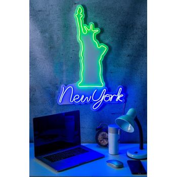 Decoratiune luminoasa LED, New York, Benzi flexibile de neon, DC 12 V, Verde albastru