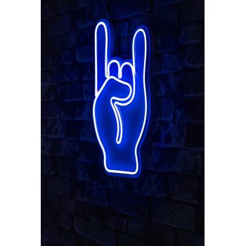 Decoratiune luminoasa LED, Rock N Roll Sign, Benzi flexibile de neon, DC 12 V, Albastru