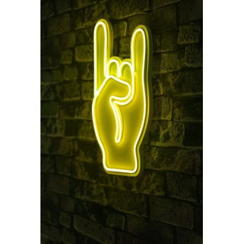 Decoratiune luminoasa LED, Rock N Roll Sign, Benzi flexibile de neon, DC 12 V, Galben