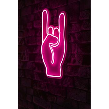 Decoratiune luminoasa LED, Rock N Roll Sign, Benzi flexibile de neon, DC 12 V, Roz