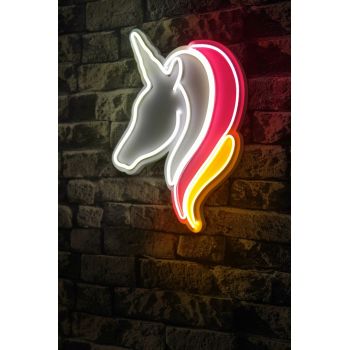 Decoratiune luminoasa LED, Unicorn, Benzi flexibile de neon, DC 12 V, Alb / Roz / Galben