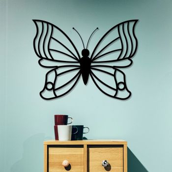 Decoratiune de perete, Butterfly 3, Metal, Dimensiune: 60 x 45 cm, Negru