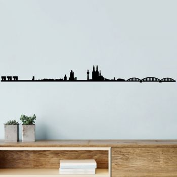 Decoratiune de perete, Cologne Skyline, Metal, Dimensiune: 120 x 12 cm, Negru