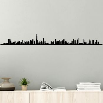 Decoratiune de perete, Dubai Skyline, Metal, Dimensiune: 120 x 13 cm, Negru