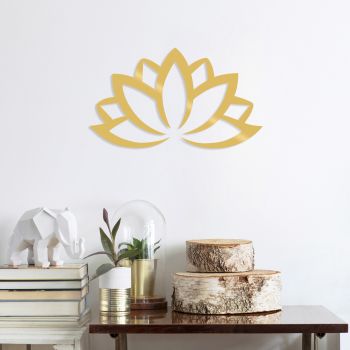 Decoratiune de perete, Lotus Flower 2, Metal, Dimensiune: 60 x 35 cm, Auriu