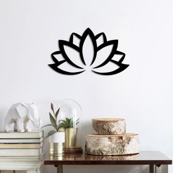 Decoratiune de perete, Lotus Flower 2, Metal, Dimensiune: 60 x 35 cm, Negru