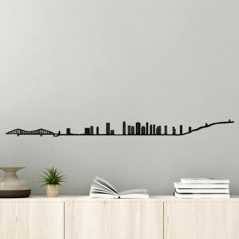 Decoratiune de perete, Montreal Skyline, Metal, Dimensiune: 120 x 0,15 x 9 cm, Negru