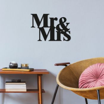 Decoratiune de perete, Mr & Mrs, Metal, Dimensiune: 50 x 35 cm, Negru