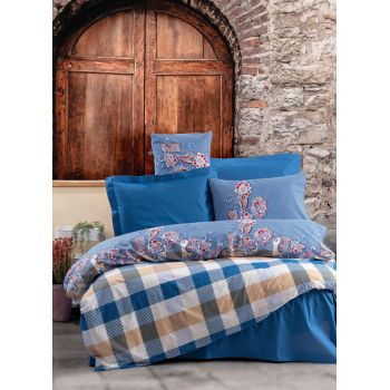 Lenjerie de pat pentru o persoana (EU) (IT), Galano - Dark Blue, Cotton Box, Bumbac Ranforce
