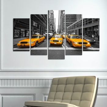 Tablou MDF ( 5 buc ) New York Taxi, Multicolor, 60x110 cm