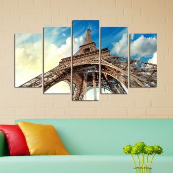 Tablou MDF ( 5 buc ) Paris Eiffel Turnul, Multicolor, 60x110 cm