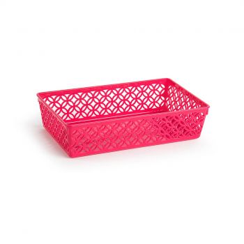 Cutie depozitare plastic, 26 x 15,6 x 6 cm, roz, model dantela, Happymax