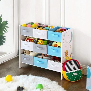 Organizator jucarii / mobilier camera copilului, Vasagle, cu 9 cutii detasabile, 62.5 x 29.5 x 60 cm, multicolor