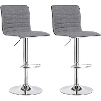 Set 2 scaune de bar, Vasagle, 40 x 42 x 94-114 cm, inaltime reglabila, fier/imitatie in, gri