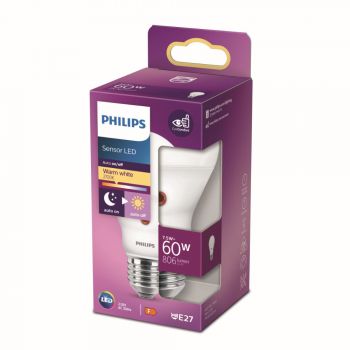 Bec LED Philips Dusk to Dawn, alb cald, E27, 7.5 W – 60 W, 2700 K