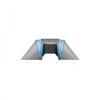 Cort camping, 4 persoane, cu plasa tantari, husa, albastru si gri, 400x140x210 cm, Isotrade