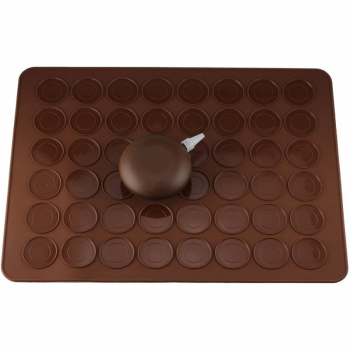Set macarons, Quasar & Co, dispozitiv cu 4 duiuri si tava 48 forme, silicon, 38 x 28 cm, maro
