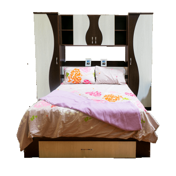 Dormitor tineret Laguna, PAL melaminat, pat + dulapuri + polite, wenge-stejar ferrara ieftin