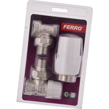 Set robinet colt pentru radiator + cap termostat Ferro ZTM21, 1/2 inch x 1/2 inch