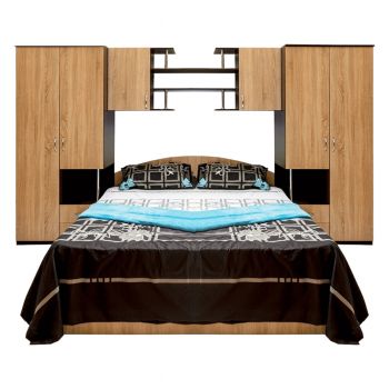 Dormitor modern Alessia, PAL melaminat, pat + dulapuri + polite, wenge-stejar sonoma ieftin