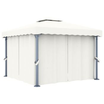 Pavilion cu perdea alb crem 3 x 3 m aluminiu