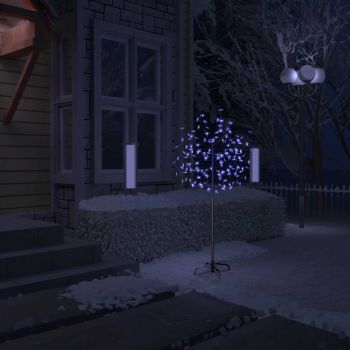 Pom Crăciun 120 LED-uri lumină albastră flori de cireș 150 cm