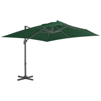 Umbrelă suspendată cu stâlp din aluminiu verde 400x300 cm
