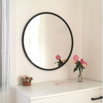 Oglindă Siyah Metal Çerçeve Yuvarlak Ayna A710, Negru, 2x60x60 cm