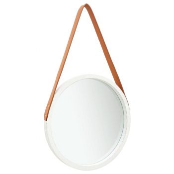 Oglindă de perete cu o curea 40 cm alb