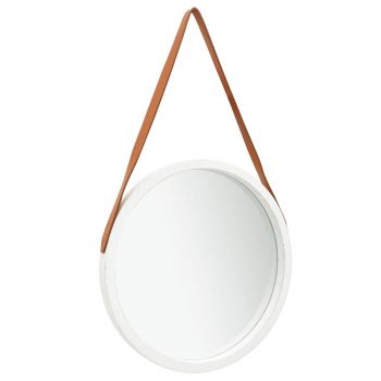 Oglindă de perete cu o curea 50 cm alb