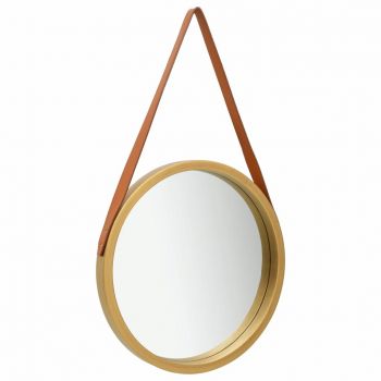Oglindă de perete cu o curea 50 cm auriu