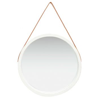 Oglindă de perete cu o curea 60 cm alb