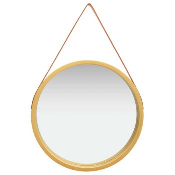 Oglindă de perete cu o curea 60 cm auriu