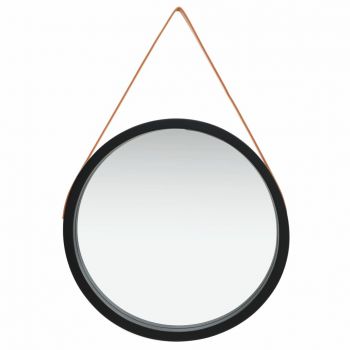 Oglindă de perete cu o curea 60 cm negru
