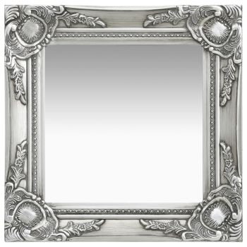 Oglindă de perete in stil baroc argintiu 40 x 40 cm