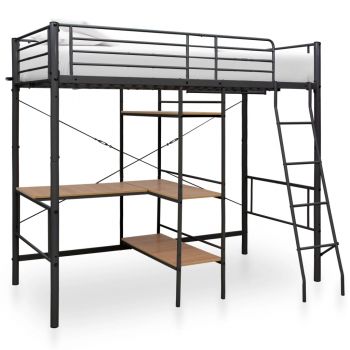 Cadru de pat supraetajat cu masă negru 90 x 200 cm metal