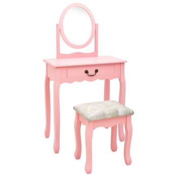 Masă toaletă cu taburet roz 65x36x128 cm lemn paulownia MDF