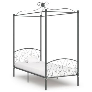 Cadru de pat cu baldachin gri 90 x 200 cm metal
