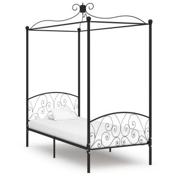 Cadru de pat cu baldachin negru 90 x 200 cm metal