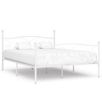Cadru de pat cu bază din șipci alb 180 x 200 cm metal