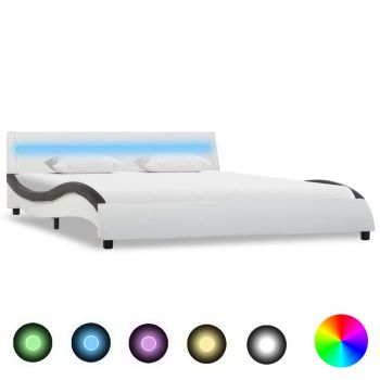 Cadru de pat cu LED alb & negru 160 x 200 cm piele ecologică