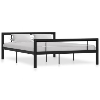 Cadru de pat negru și alb 160 x 200 cm metal