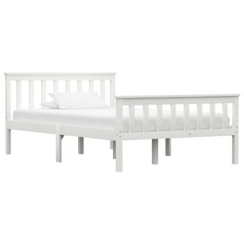 Cadru de pat alb 120 x 200 cm lemn masiv de pin