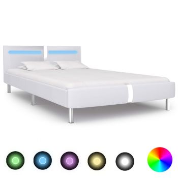 Cadru de pat cu LED alb 140 x 200 cm piele artificială