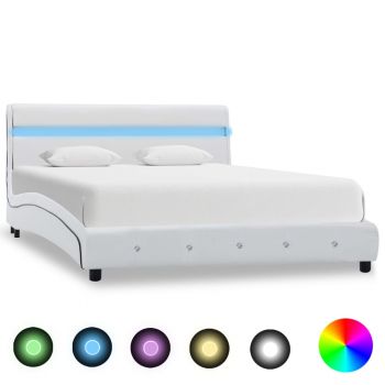 Cadru de pat cu LED alb 140 x 200 cm piele ecologică