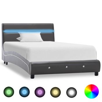 Cadru de pat cu LED gri 90 x 200 cm piele artificială