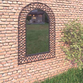 Oglindă de perete de grădină negru 50 x 80 cm arcuită